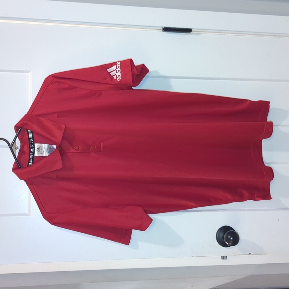 Mens Red Adidas Short Sleeve Polo Shirt Large Golf Athletic Like New Stylish ⛳